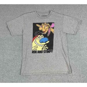 Nickelodeon Ren and Stimpy Shirt Size M Gray Large Graphic‎ Portrait Funny